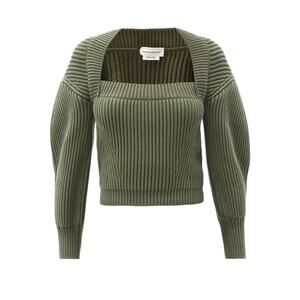 Alexander McQueen Square-Neck Ribbed Cotton Sweater - S/M - Green
